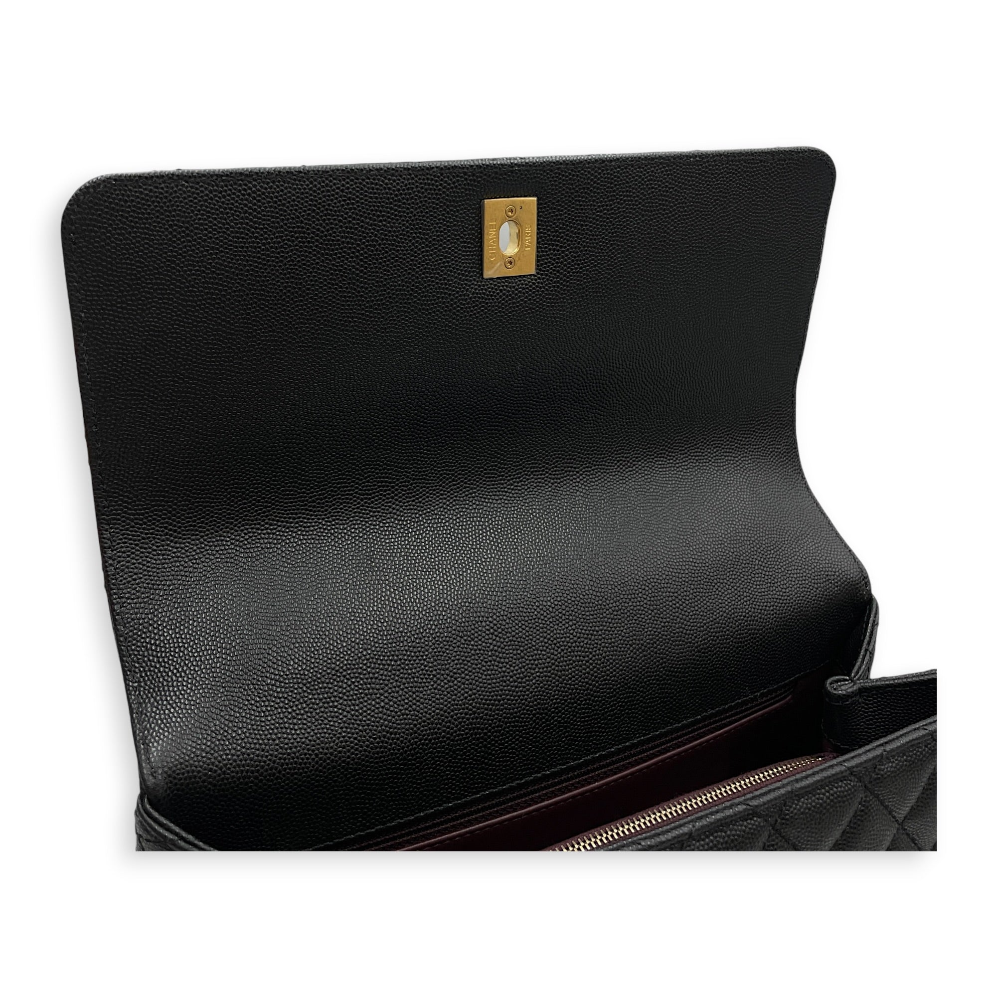 Quilted Coco Handle 29 Black Top Handle Bag in Caviar Leather Gold hardware