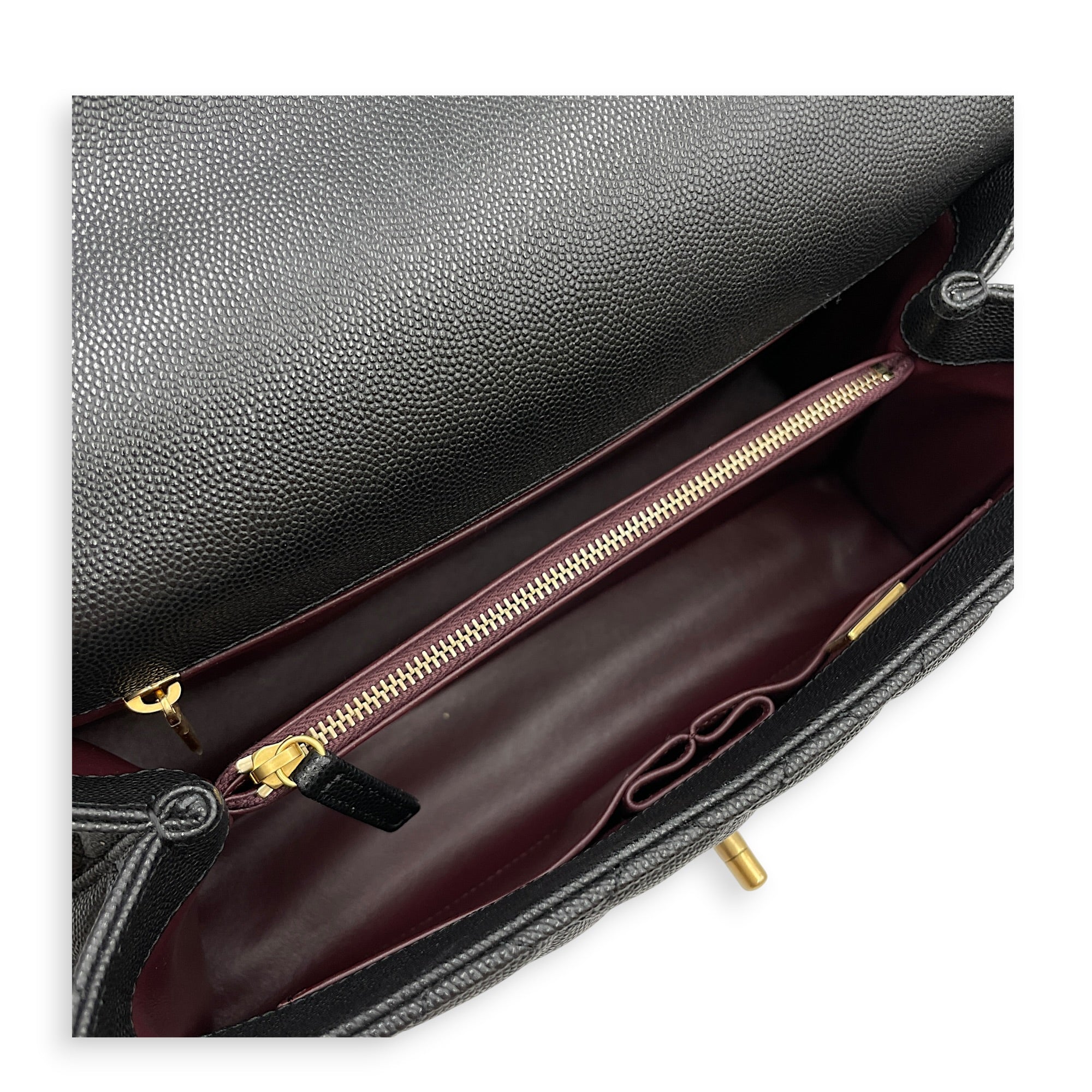 Quilted Coco Handle 29 Black Top Handle Bag in Caviar Leather Gold hardware