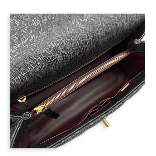 Quilted Coco Handle 29 Black Top Handle Bag in Caviar Leather Gold hardware