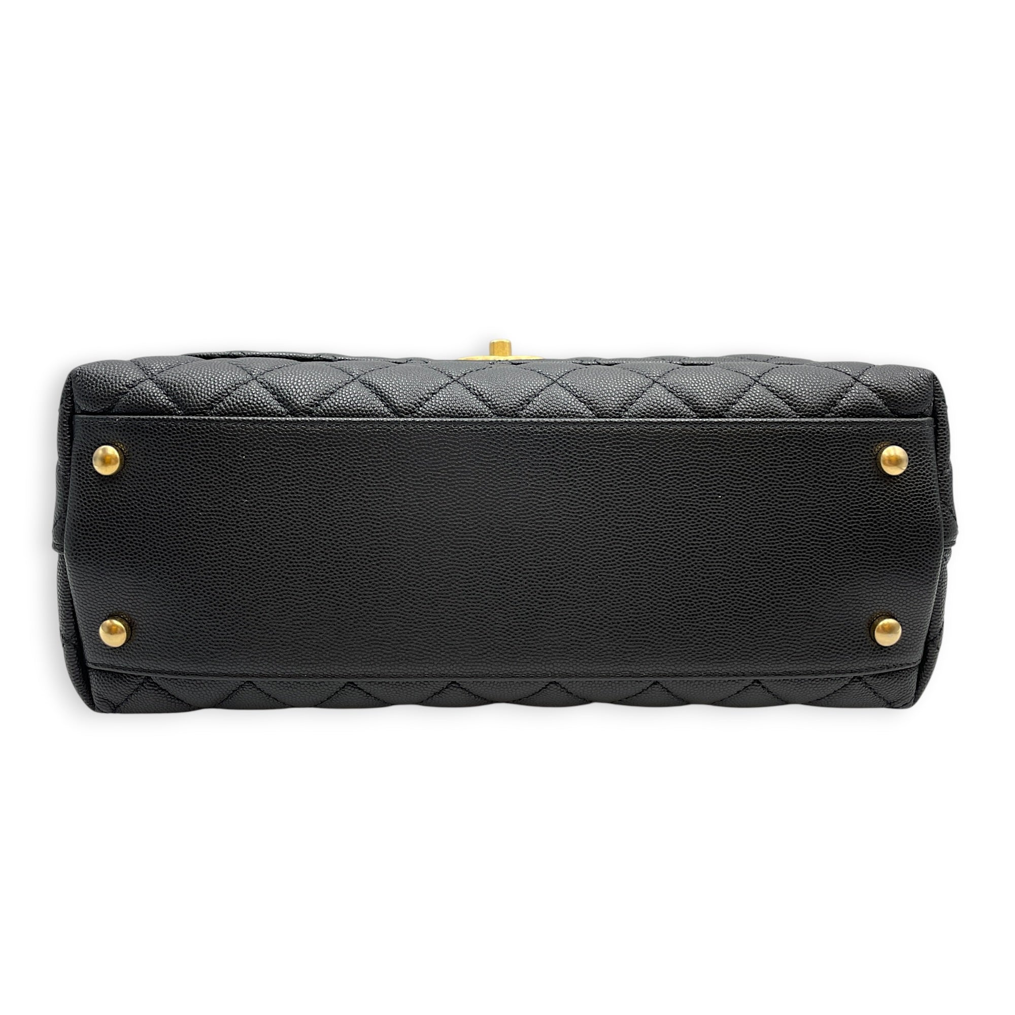 Quilted Coco Handle 29 Black Top Handle Bag in Caviar Leather Gold hardware