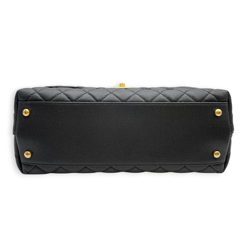 Quilted Coco Handle 29 Black Top Handle Bag in Caviar Leather Gold hardware