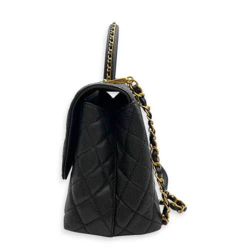 Quilted Coco Handle 29 Black Top Handle Bag in Caviar Leather Gold hardware