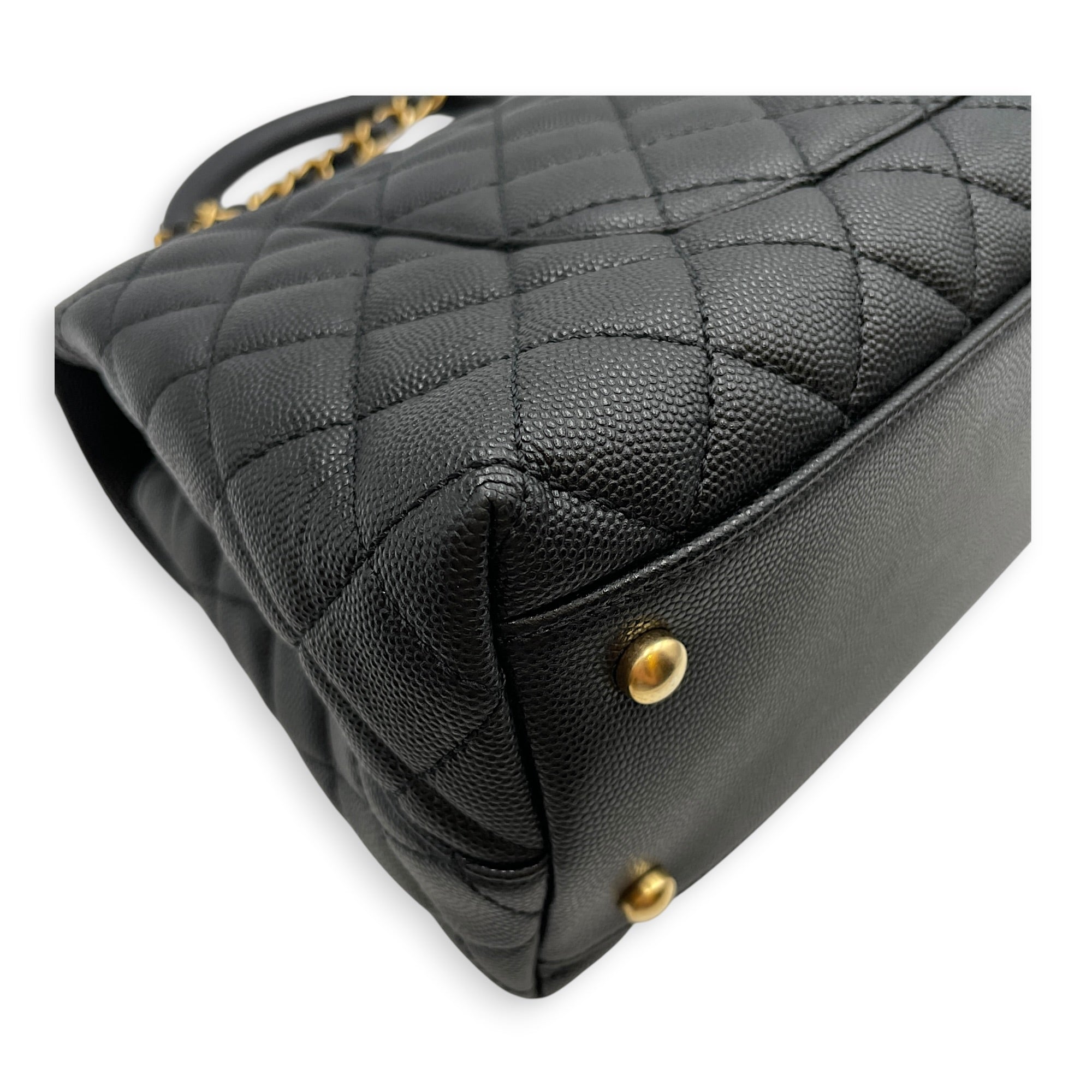 Quilted Coco Handle 29 Black Top Handle Bag in Caviar Leather Gold hardware
