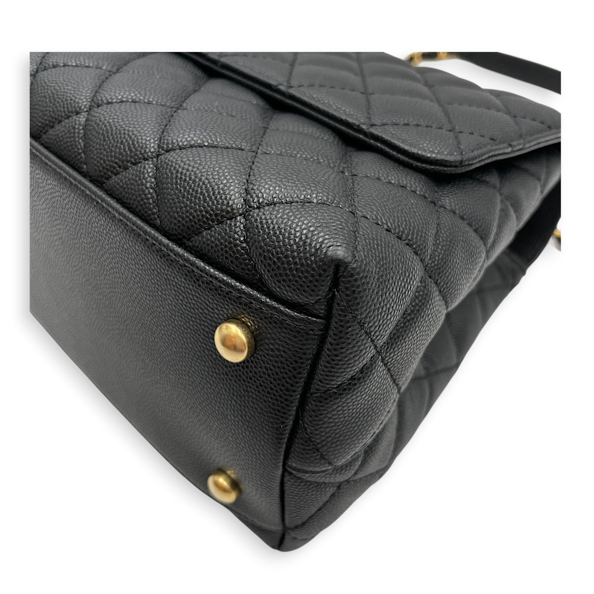 Quilted Coco Handle 29 Black Top Handle Bag in Caviar Leather Gold hardware