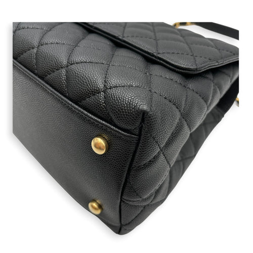 Quilted Coco Handle 29 Black Top Handle Bag in Caviar Leather Gold hardware