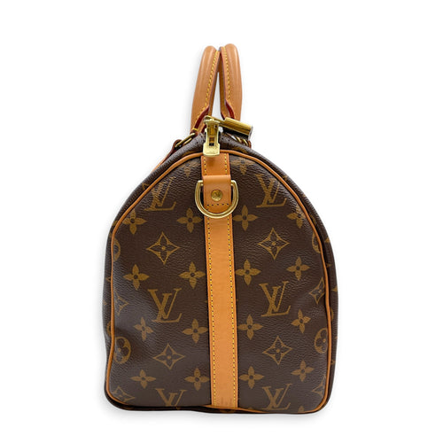 Speedy Brown Top Handle Bag in Canvas Gold hardware CL2605-21574 3