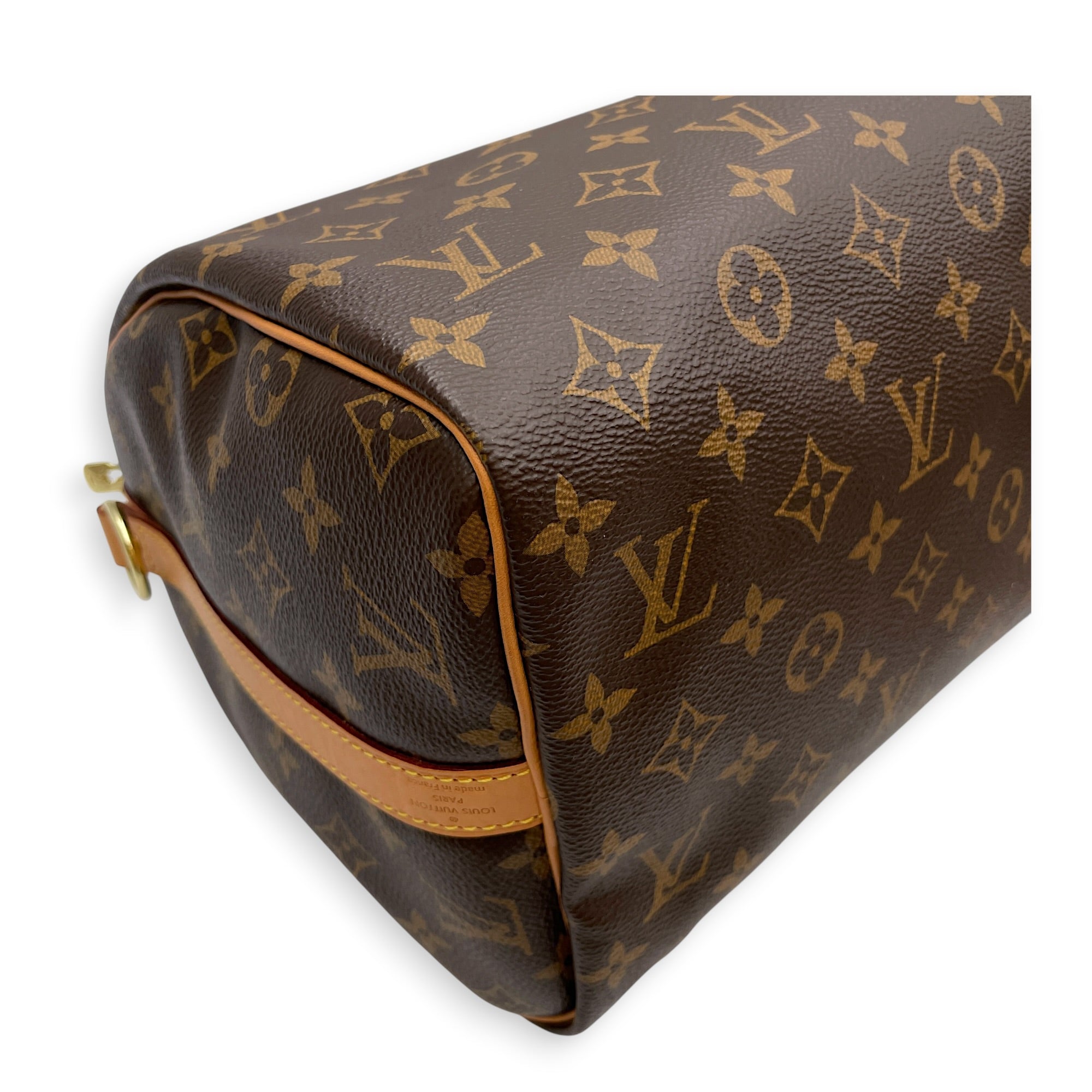 Speedy 30 Brown Top Handle Bag in Canvas Gold hardware CL2605-21574 6