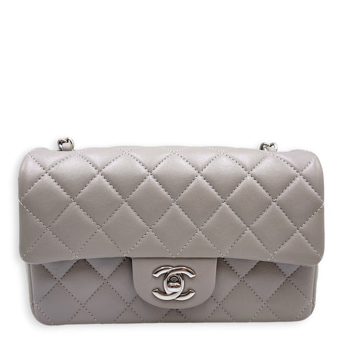 Mini Rectangular Grey Crossbody Bag in Calfskin Silver hardware