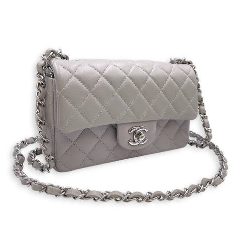 Mini Rectangular Grey Crossbody Bag in Calfskin Silver hardware