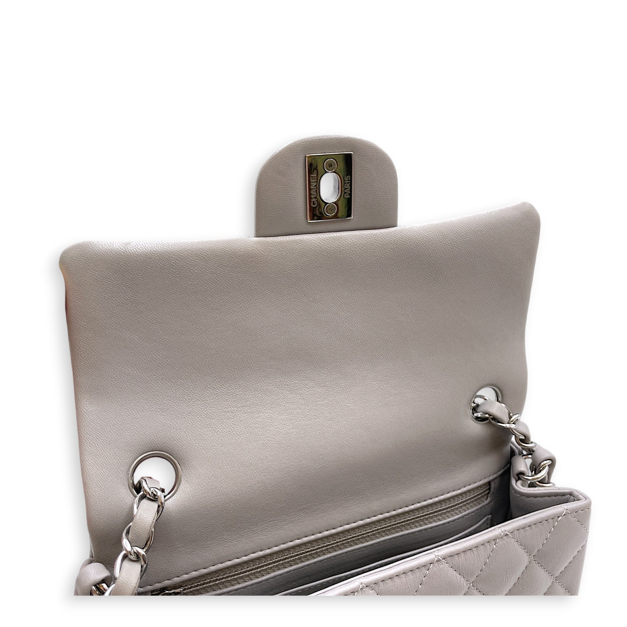 Mini Rectangular Grey Crossbody Bag in Calfskin Silver hardware