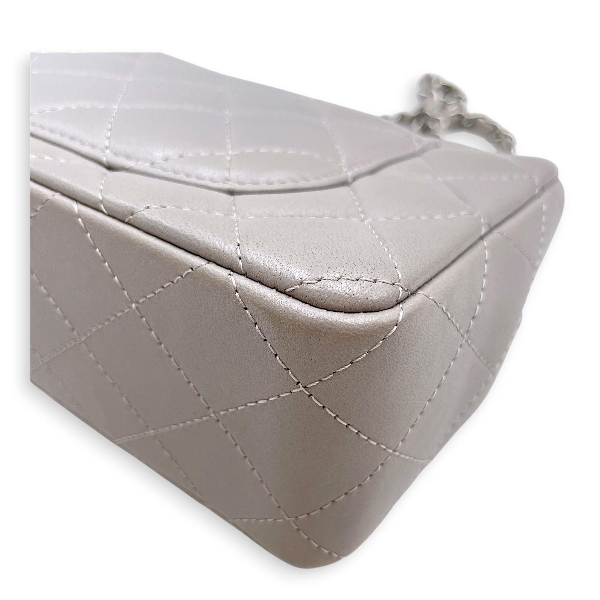 Mini Rectangular Grey Crossbody Bag in Calfskin Silver hardware