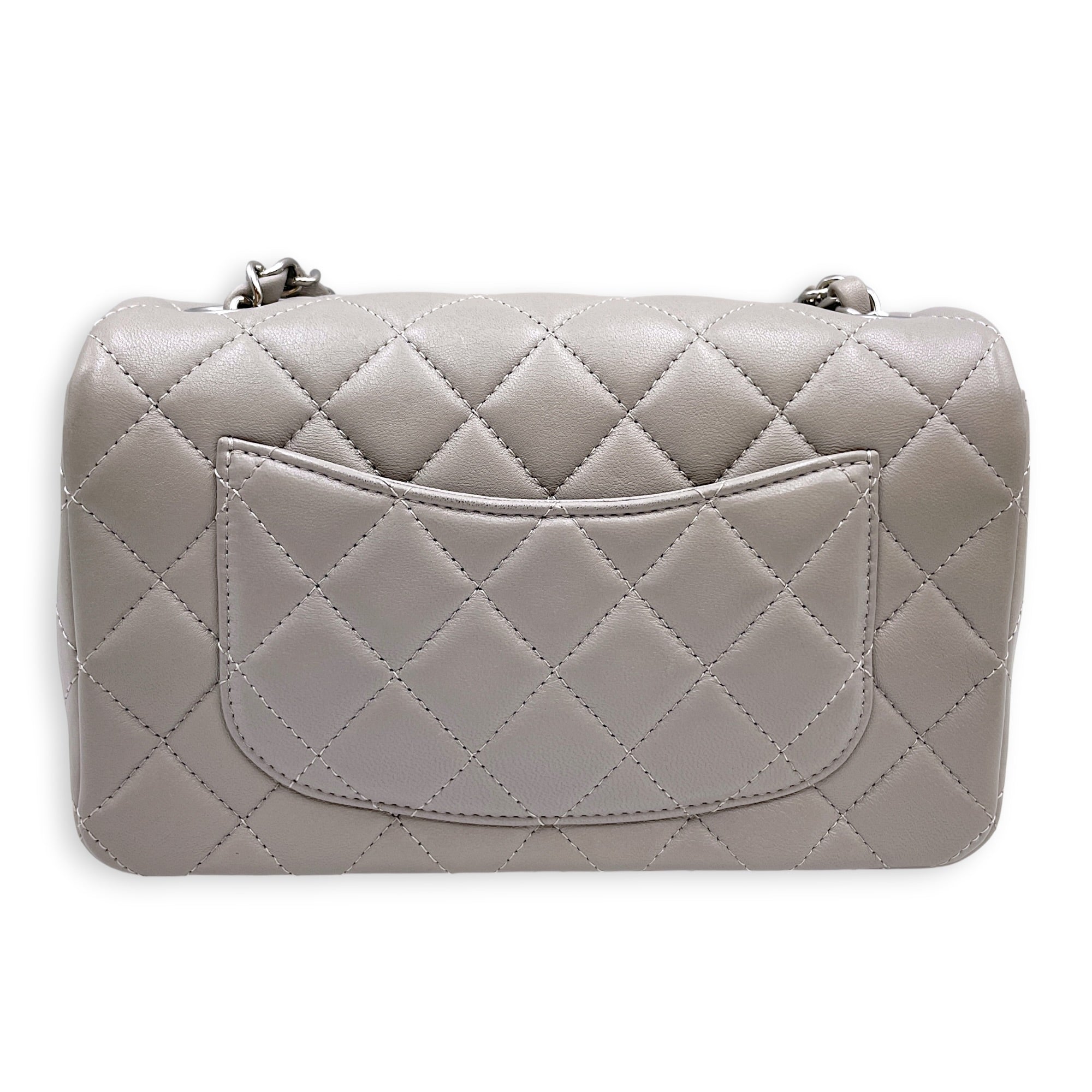 Mini Rectangular Grey Crossbody Bag in Calfskin Silver hardware