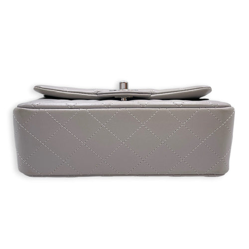 Mini Rectangular Grey Crossbody Bag in Calfskin Silver hardware
