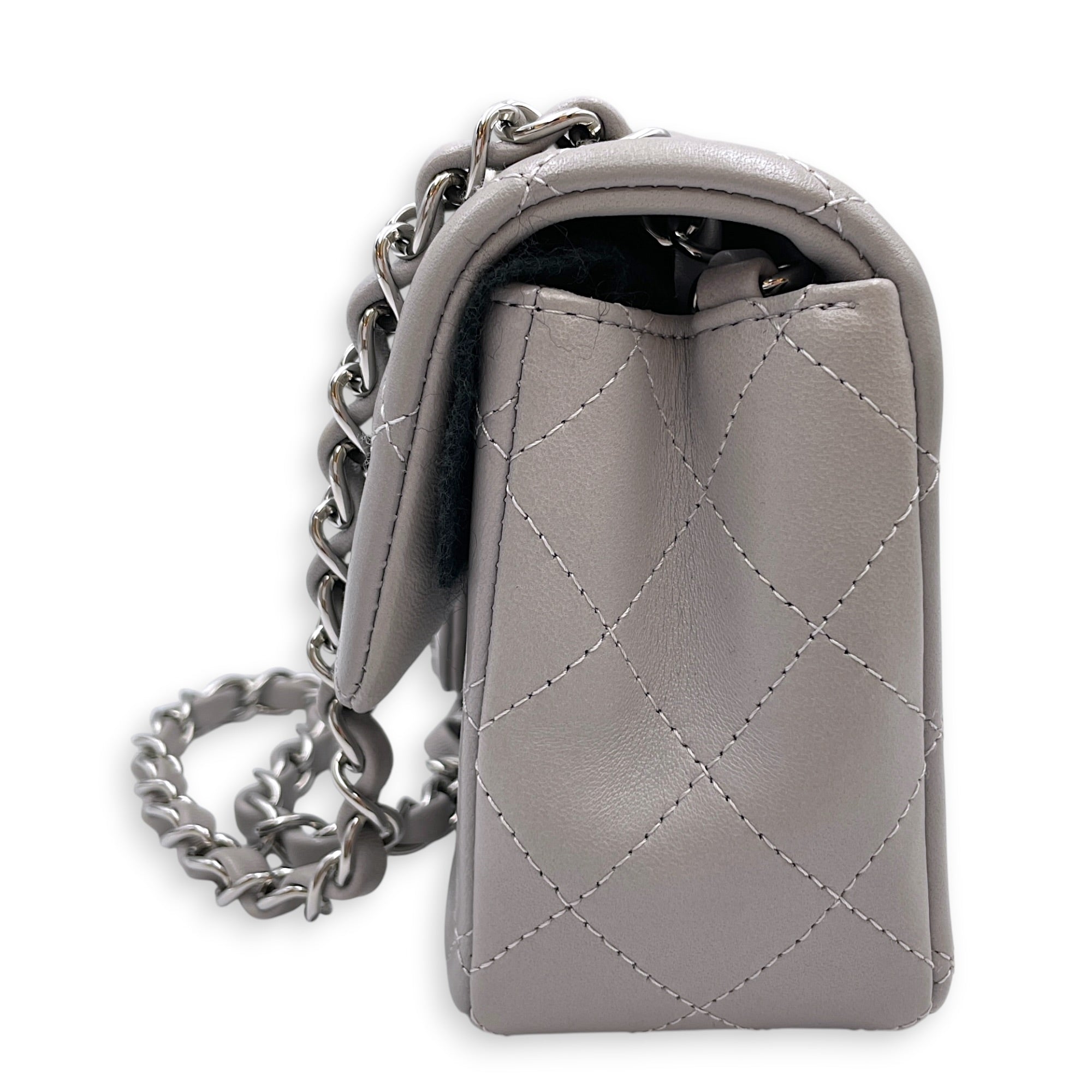 Mini Rectangular Grey Crossbody Bag in Calfskin Silver hardware