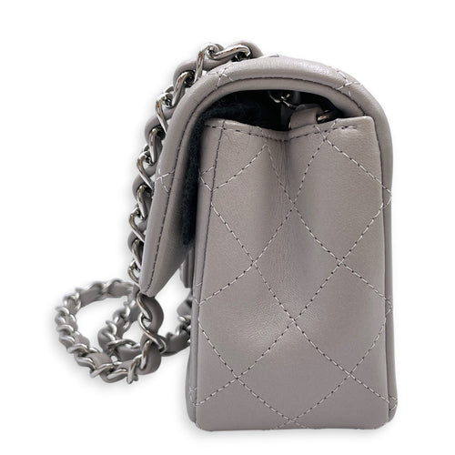 Mini Rectangular Grey Crossbody Bag in Calfskin Silver hardware