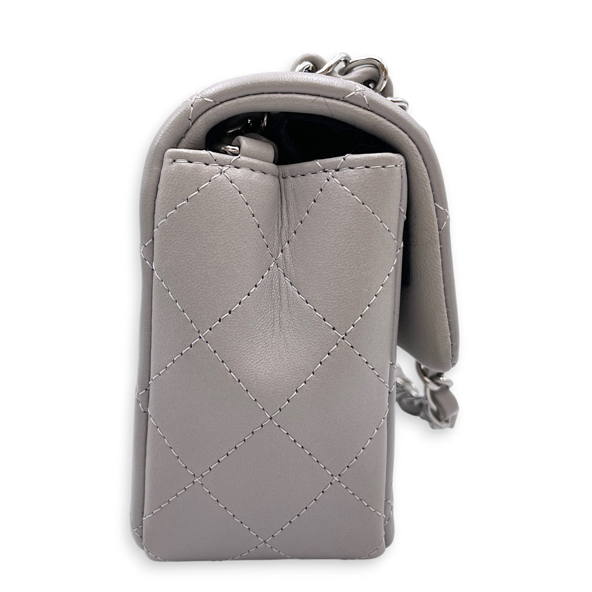 Mini Rectangular Grey Crossbody Bag in Calfskin Silver hardware