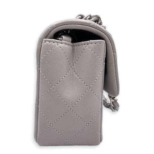 Mini Rectangular Grey Crossbody Bag in Calfskin Silver hardware