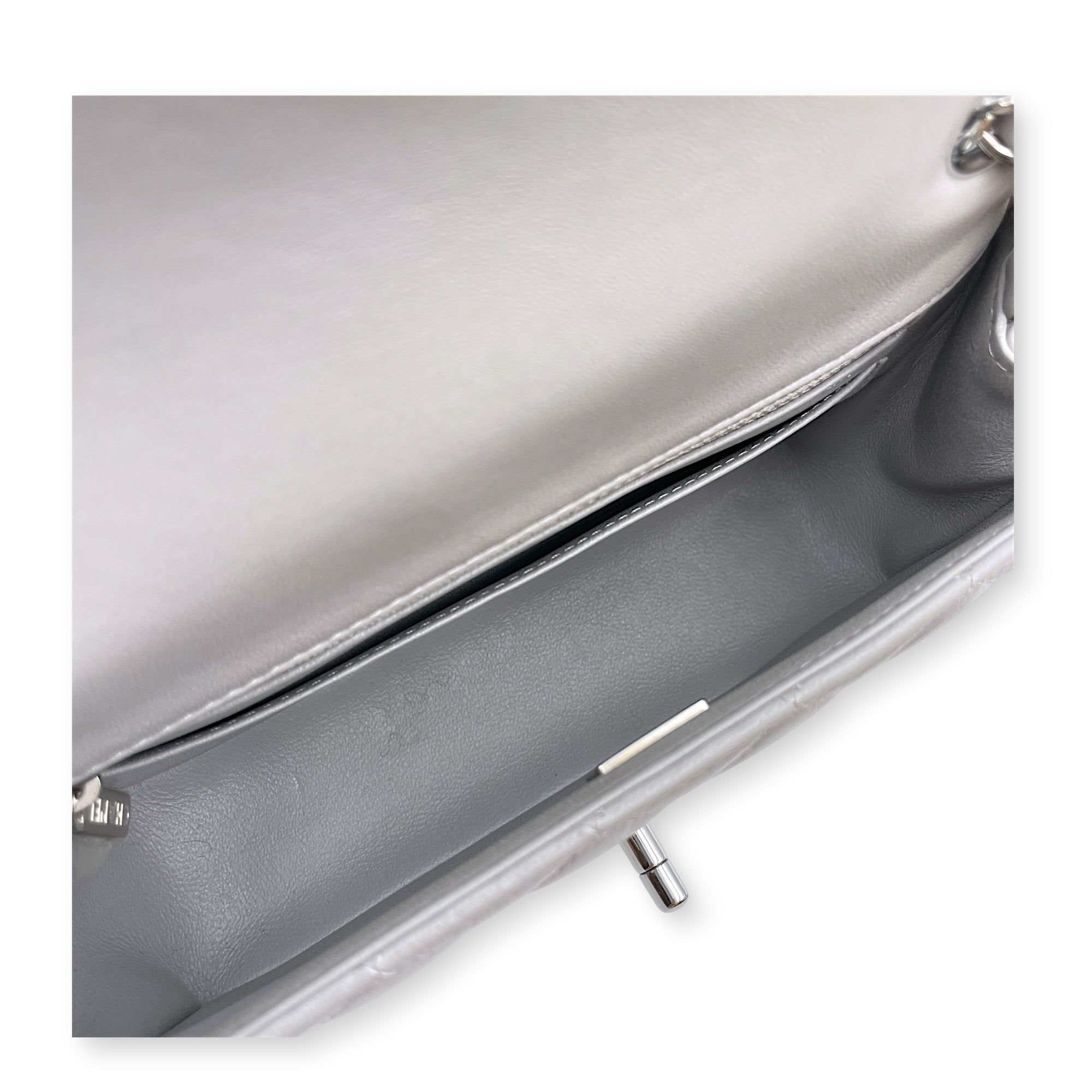 Mini Rectangular Grey Crossbody Bag in Calfskin Silver hardware