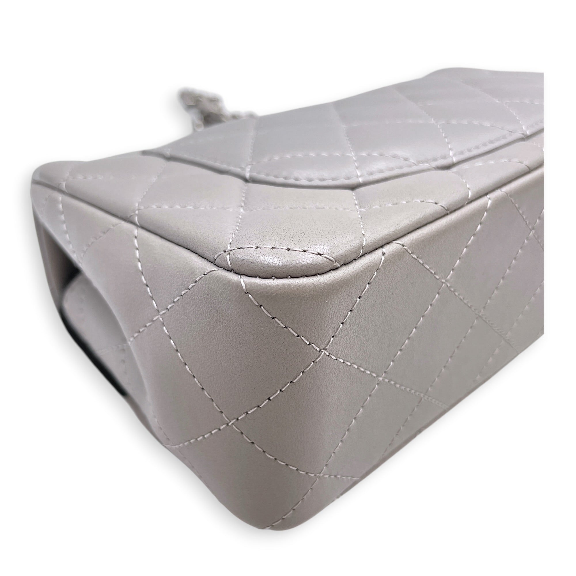 Mini Rectangular Grey Crossbody Bag in Calfskin Silver hardware