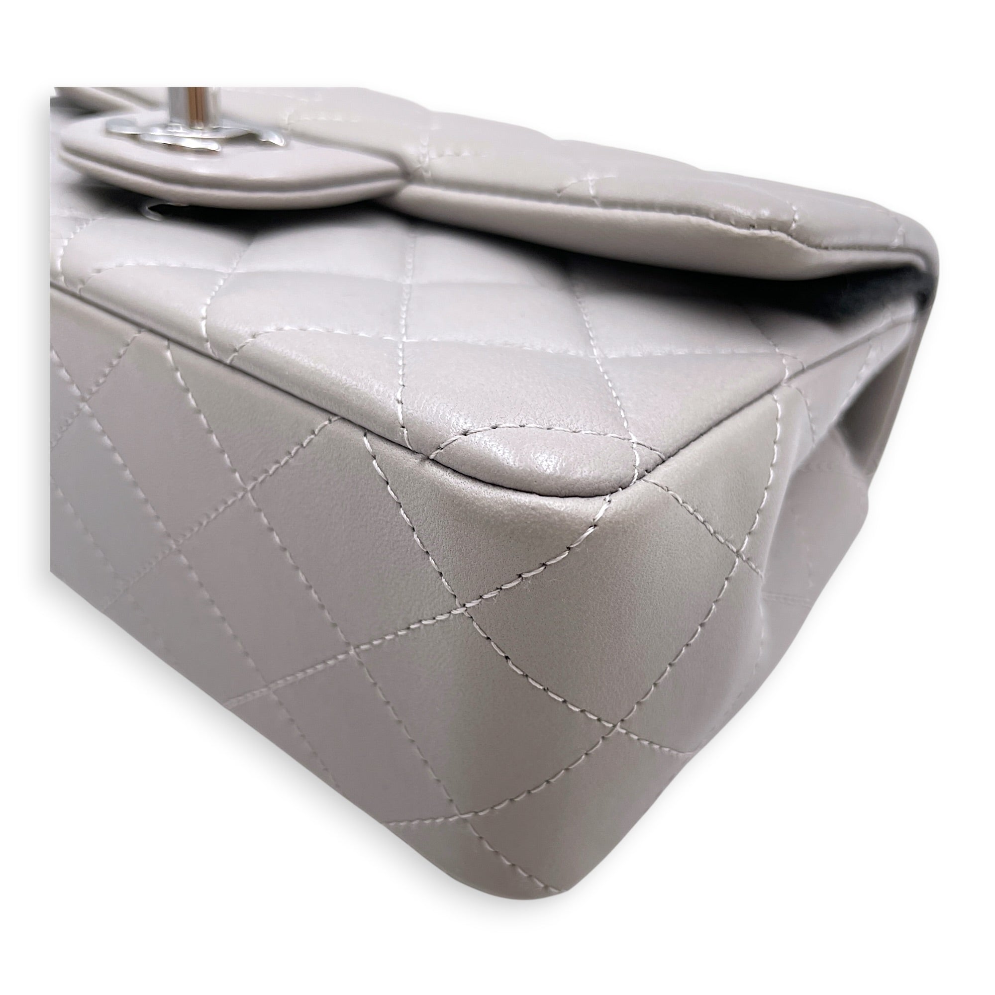 Mini Rectangular Grey Crossbody Bag in Calfskin Silver hardware