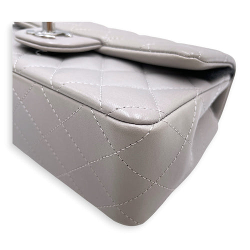 Mini Rectangular Grey Crossbody Bag in Calfskin Silver hardware