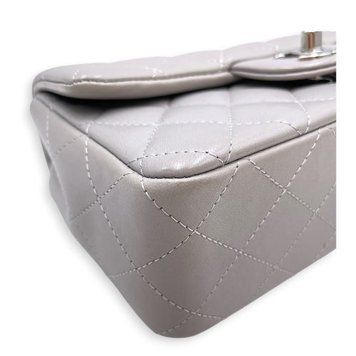 Mini Rectangular Grey Crossbody Bag in Calfskin Silver hardware