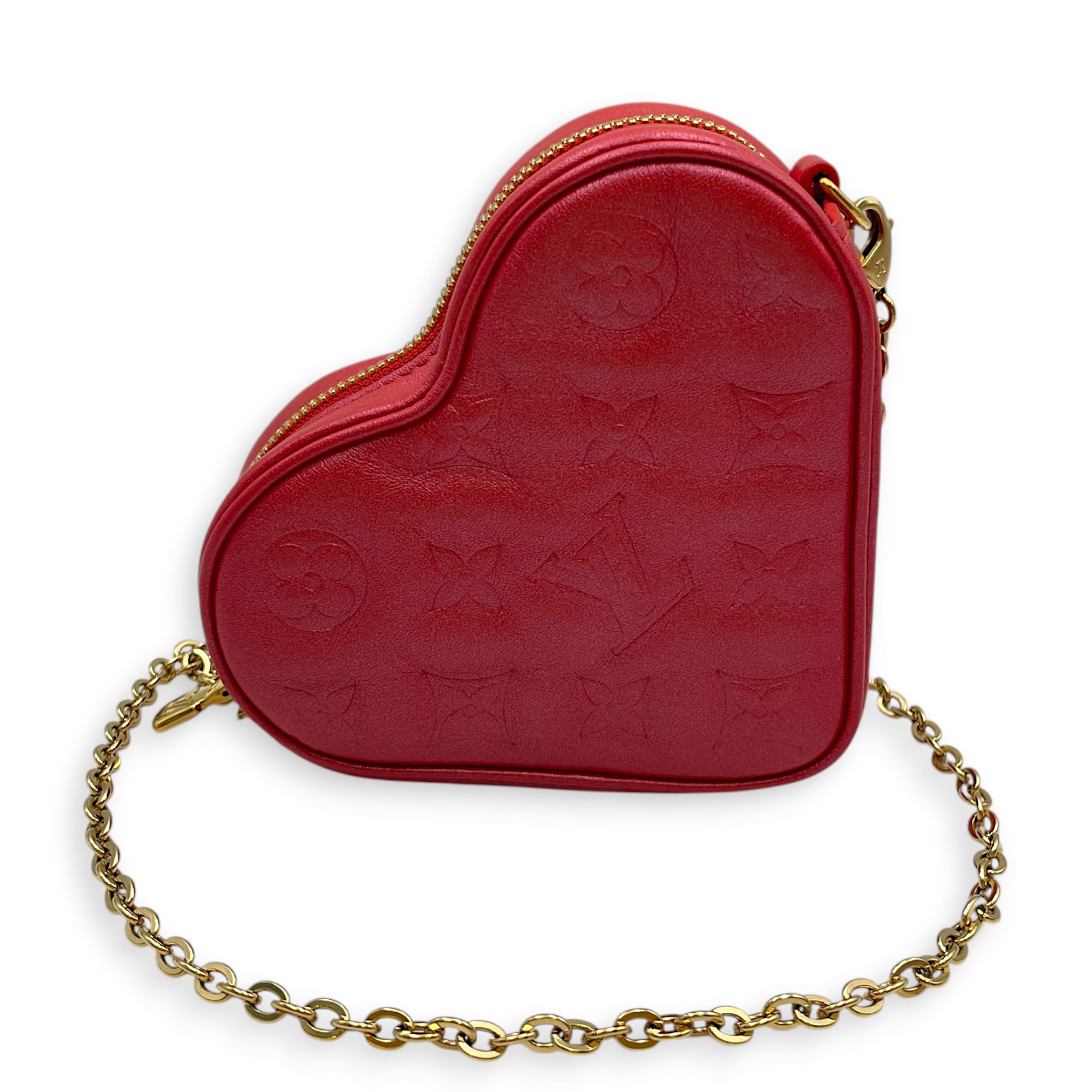 Lipstick Red Monogram Heart on Chain Red Crossbody Bag in Calfskin Gold hardware CL2605-21618 3