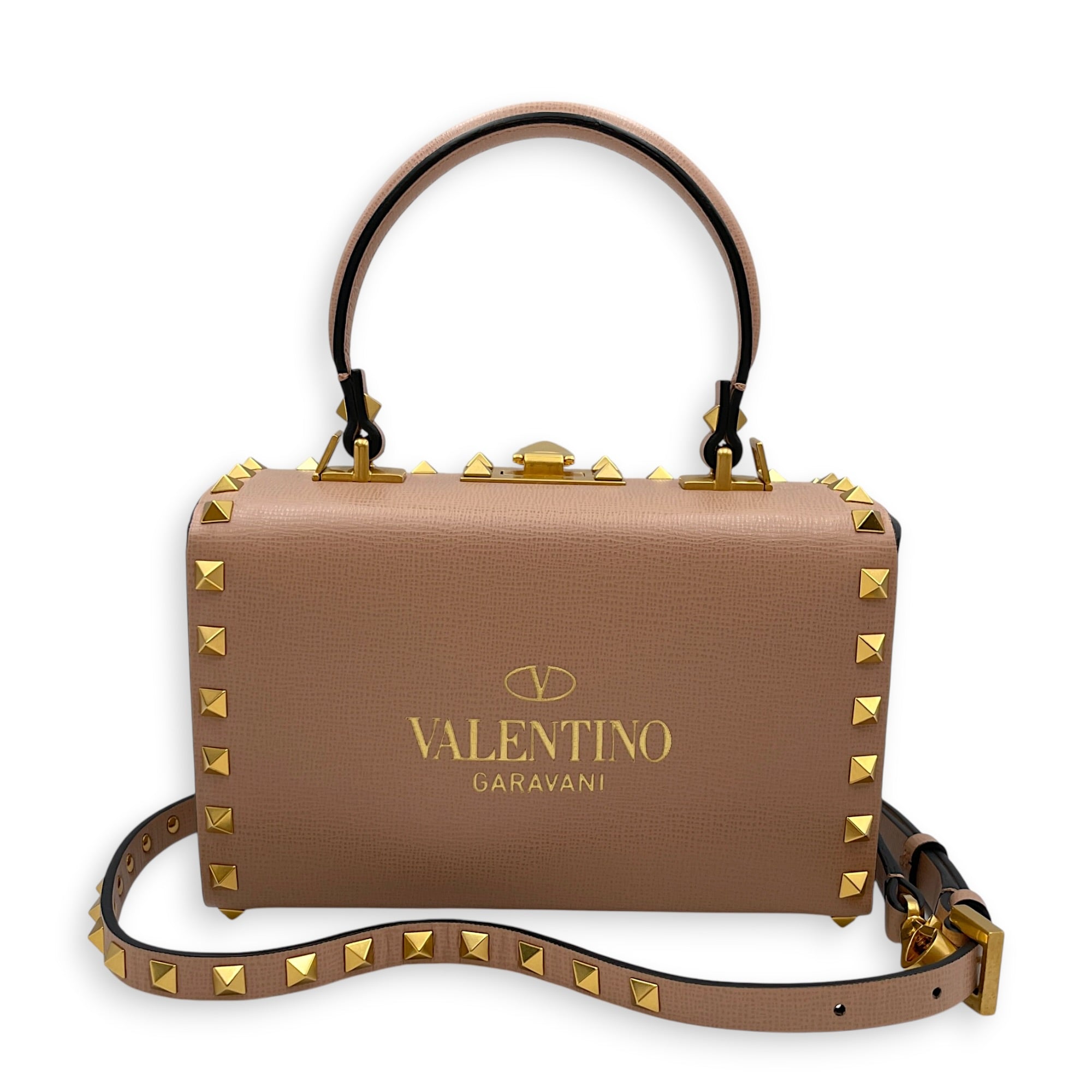 Garavani Rockstud Alcove Pink Top Handle Bag in Calfskin Gold hardware CL2605-21621 10