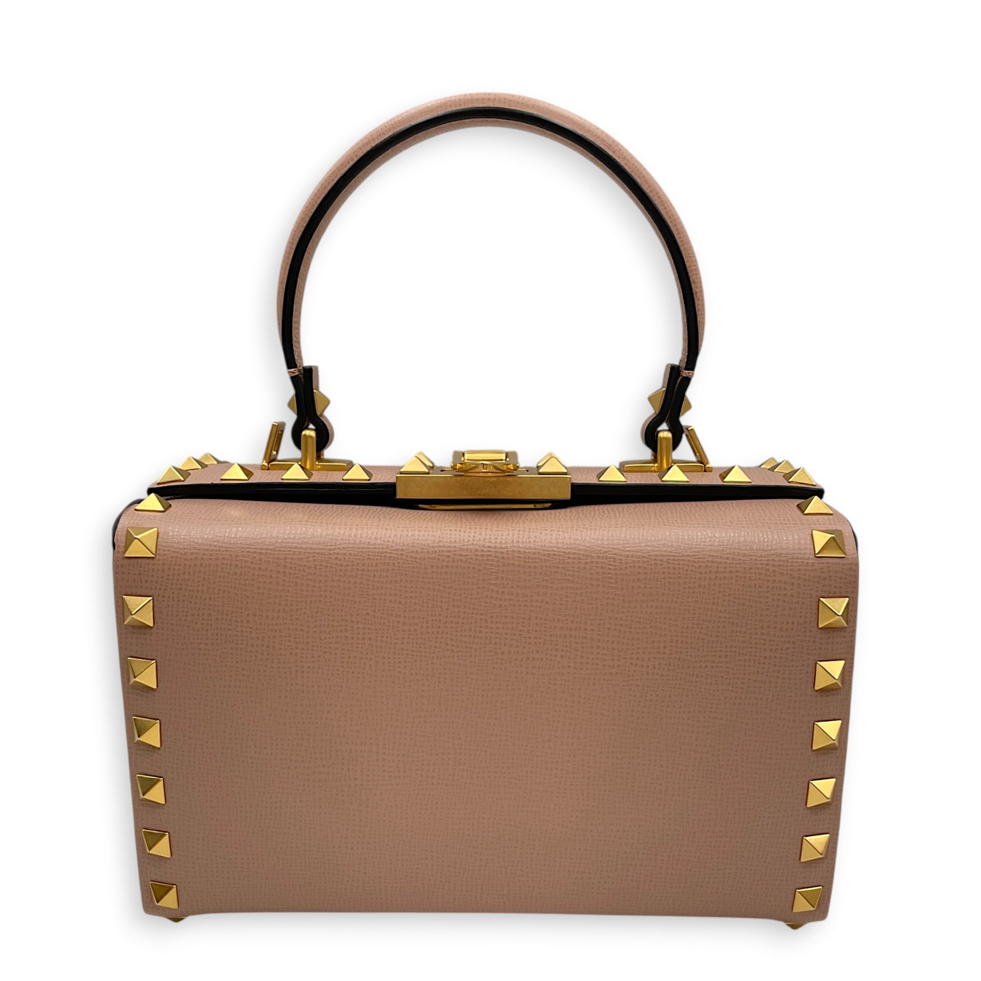Garavani Rockstud Alcove Pink Top Handle Bag in Calfskin Gold hardware CL2605-21621 2
