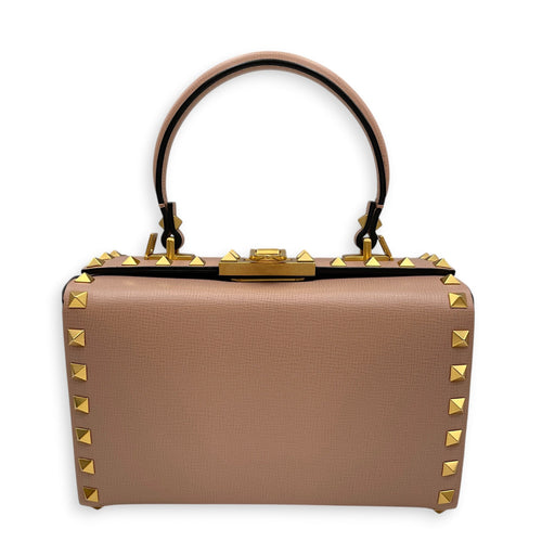 Garavani Rockstud Alcove Pink Top Handle Bag in Calfskin Gold hardware CL2605-21621 2