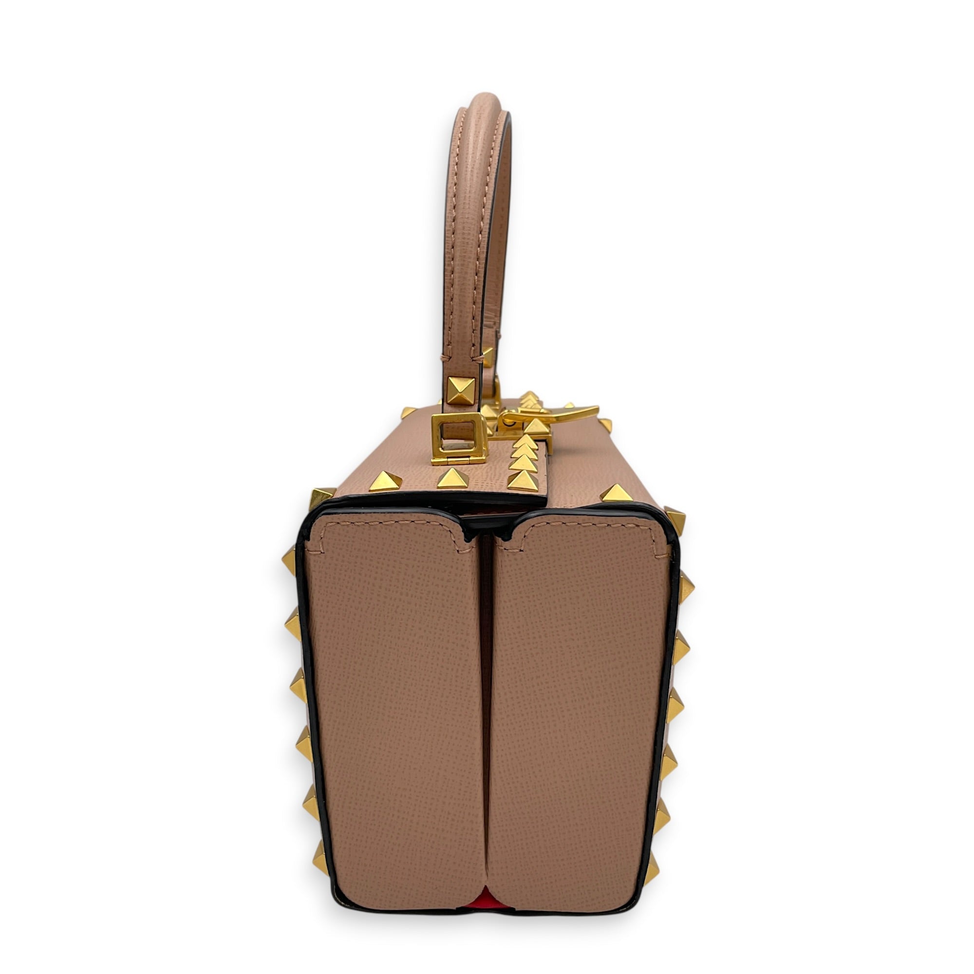 Garavani Rockstud Alcove Pink Top Handle Bag in Calfskin Gold hardware CL2605-21621 4