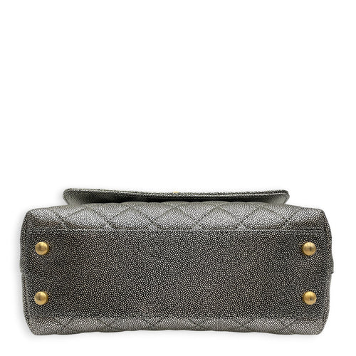 Coco Handle Metallic Silver Top Handle Bag in Caviar Leather Gold hardware CL2605-21623 5