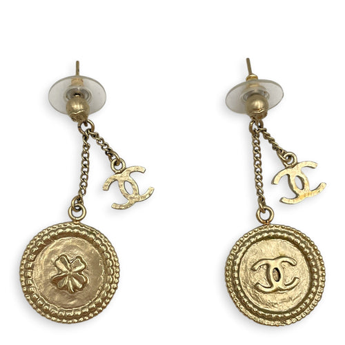 B15V Medal Drop Earrings with Clover & CC Logo Gold Gold hardware CL2605-21626 1