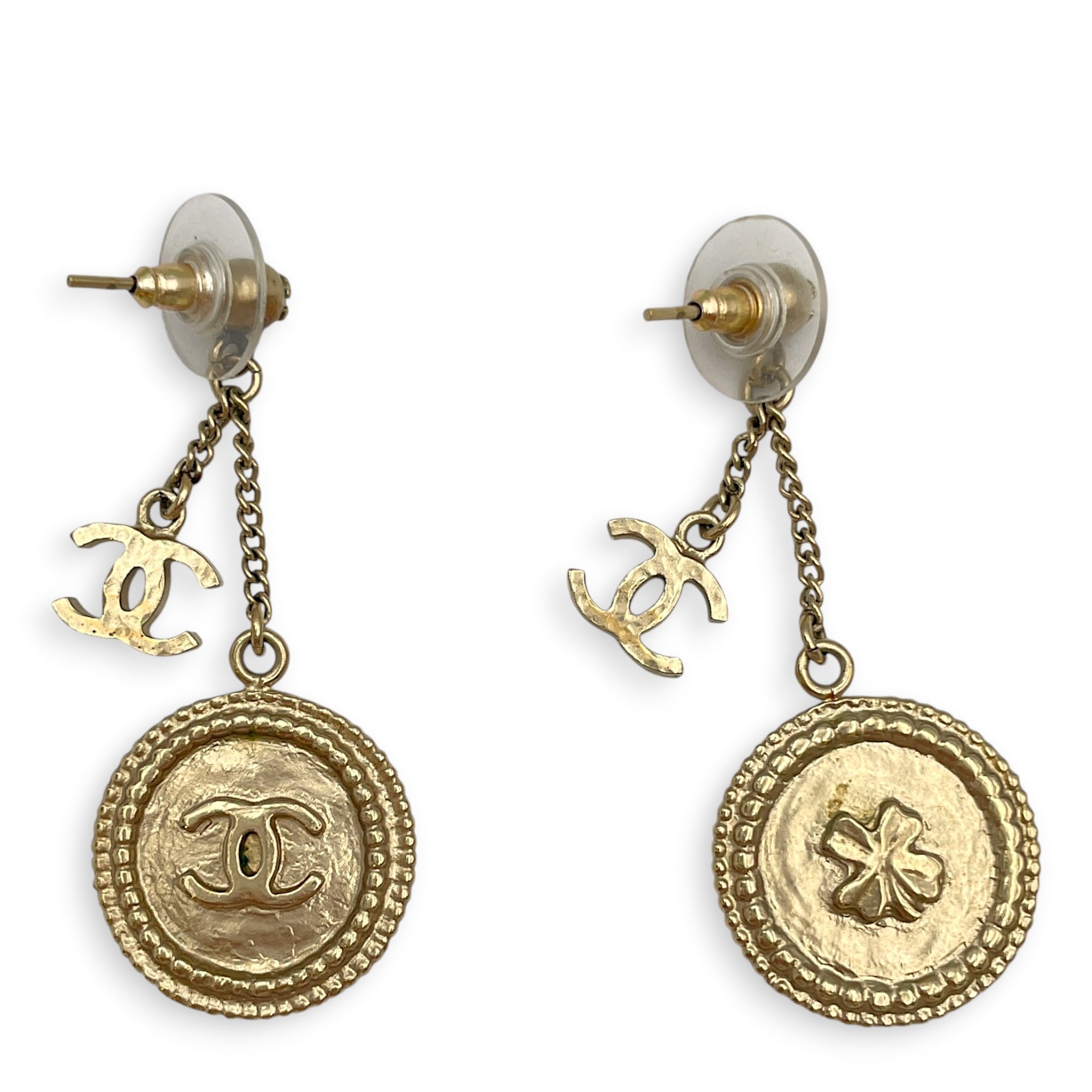 B15V Medal Drop Earrings with Clover & CC Logo Gold Gold hardware CL2605-21626 2