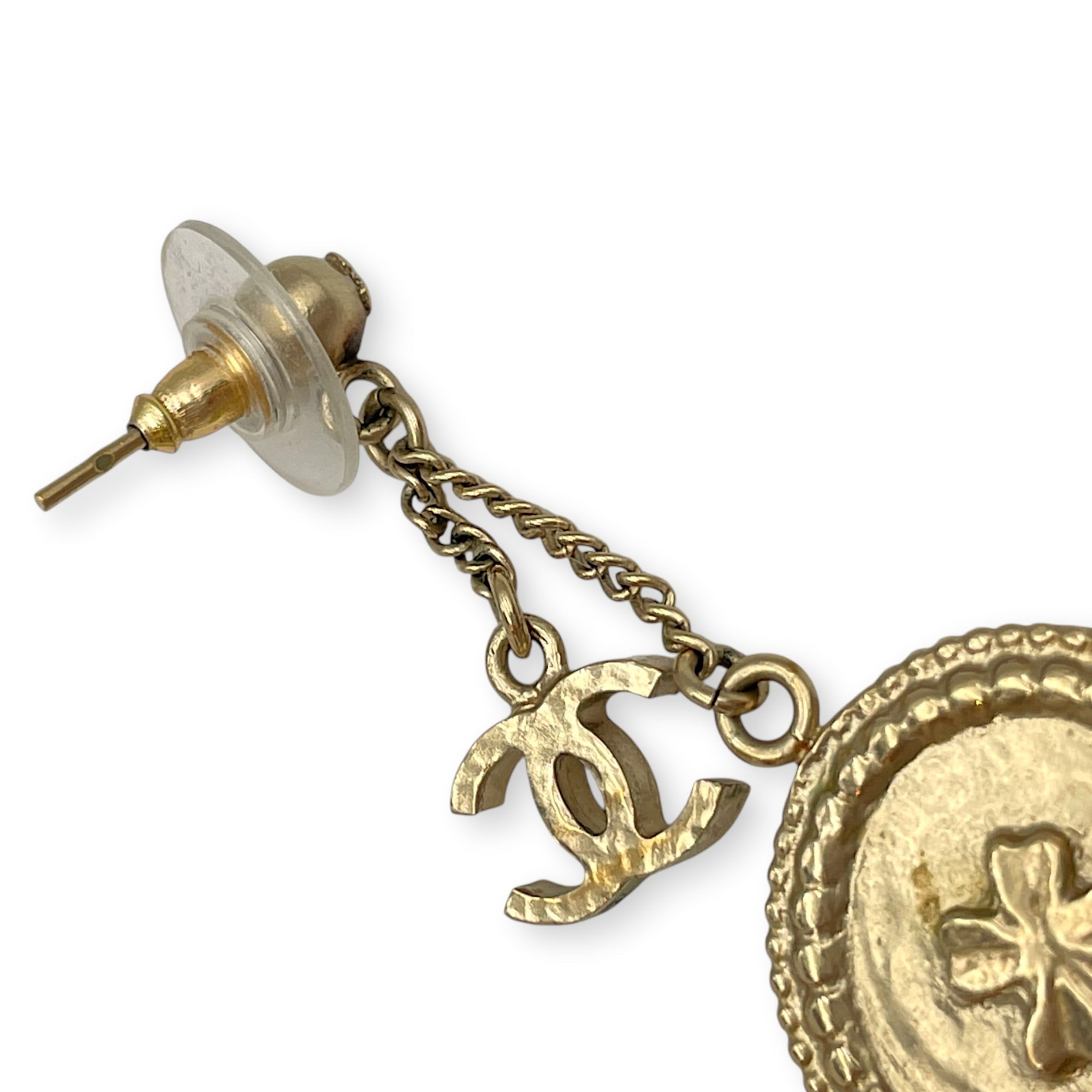 B15V Medal Drop Earrings with Clover & CC Logo Gold Gold hardware CL2605-21626 3