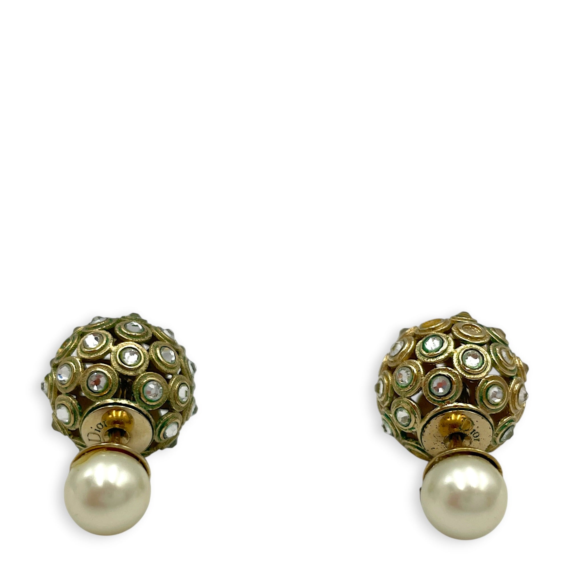 Tribales Earrings with Crystals and Pearls Gold Earrings