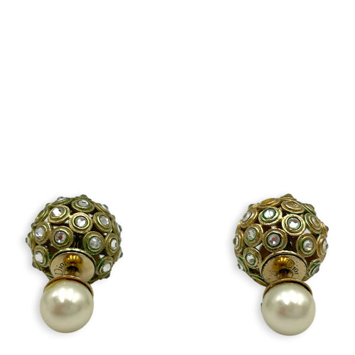 Tribales Earrings with Crystals and Pearls Gold Earrings