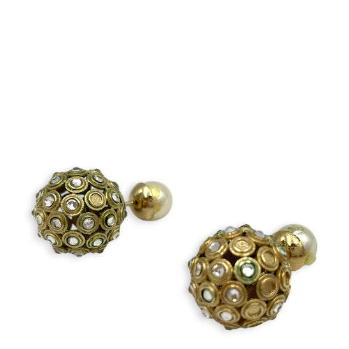 Tribales Earrings with Crystals and Pearls Gold Earrings