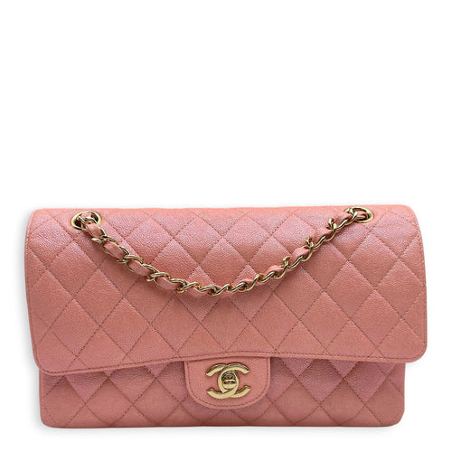 Classic Flap Medium Iridescent Pink Top Handle Bag in Caviar Leather Gold hardware CL2605-21636 1