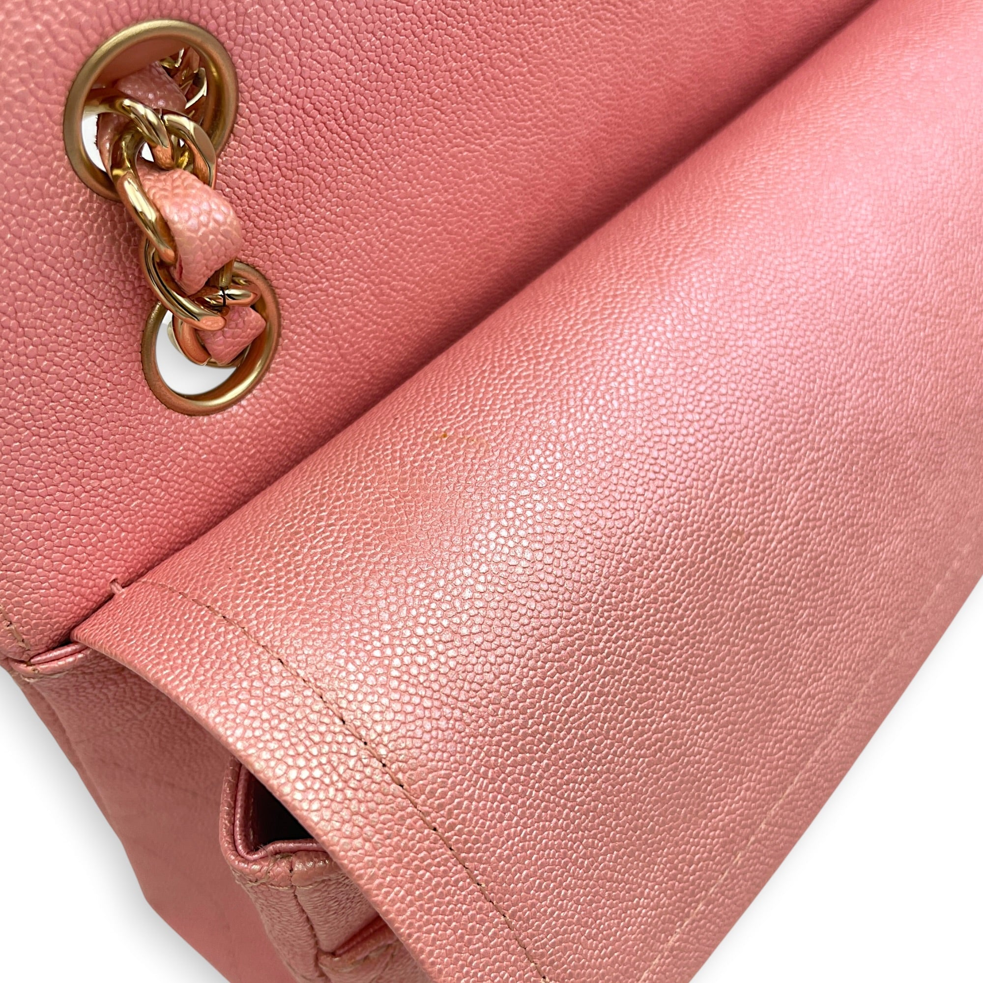 Classic Flap Medium Iridescent Pink Top Handle Bag in Caviar Leather Gold hardware CL2605-21636 10