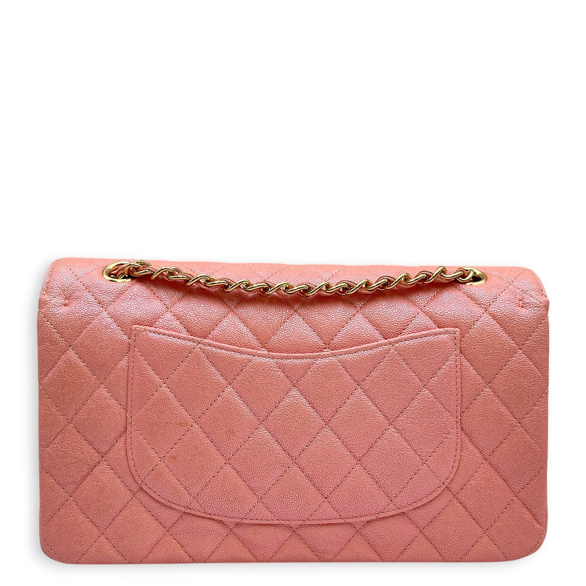 Classic Flap Medium Iridescent Pink Top Handle Bag in Caviar Leather Gold hardware CL2605-21636 2