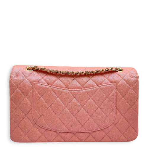 Classic Flap Medium Iridescent Pink Top Handle Bag in Caviar Leather Gold hardware CL2605-21636 2