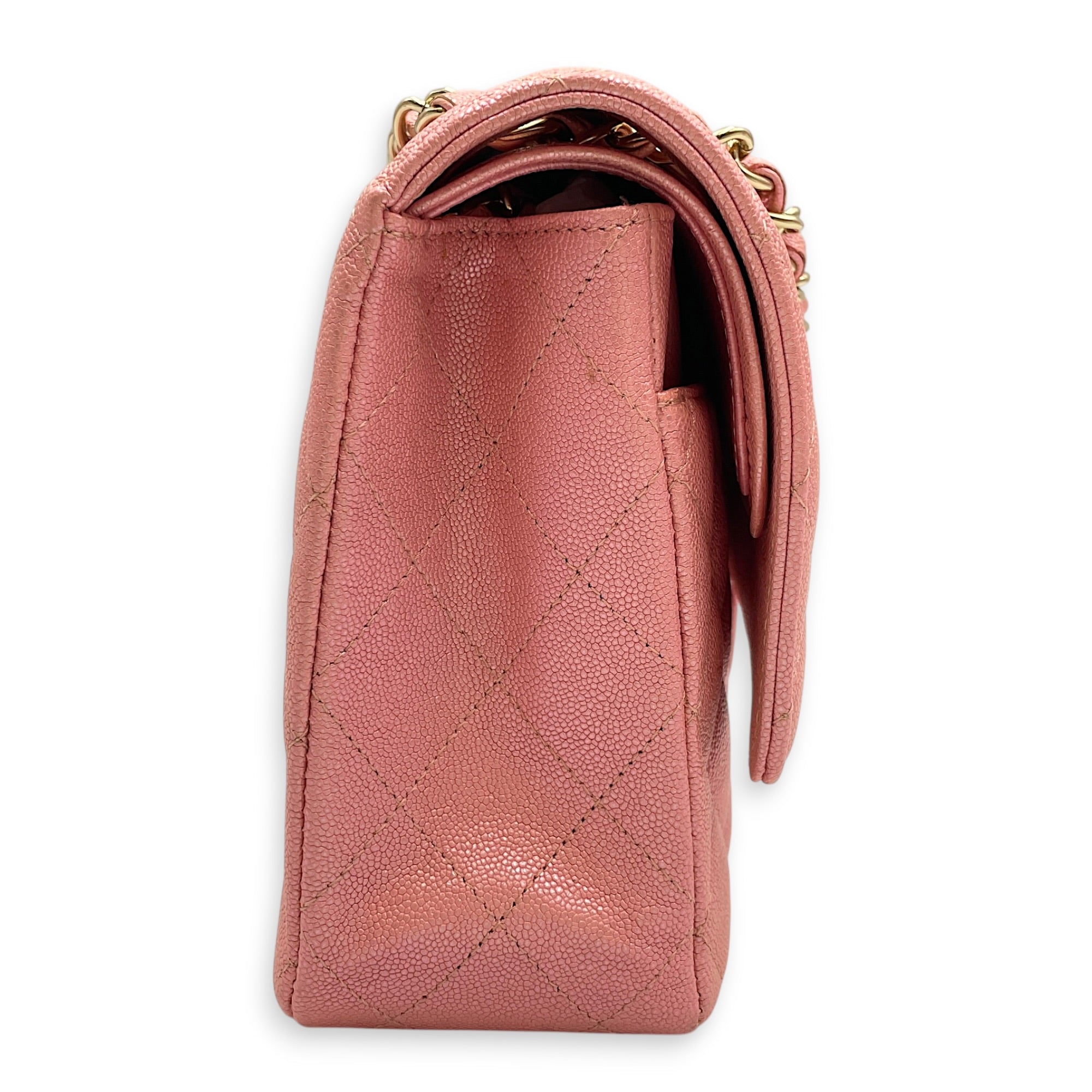 Classic Flap Medium Iridescent Pink Top Handle Bag in Caviar Leather Gold hardware CL2605-21636 3
