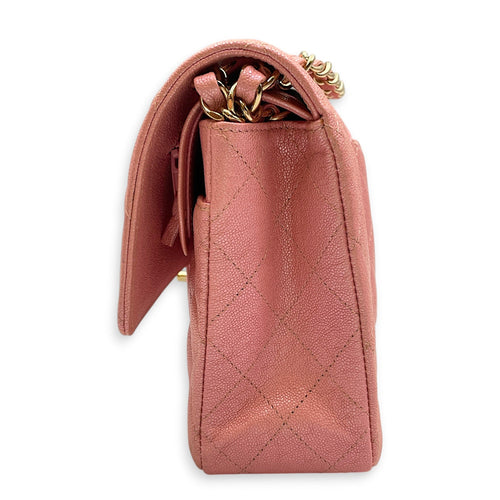 Classic Flap Medium Iridescent Pink Top Handle Bag in Caviar Leather Gold hardware CL2605-21636 4