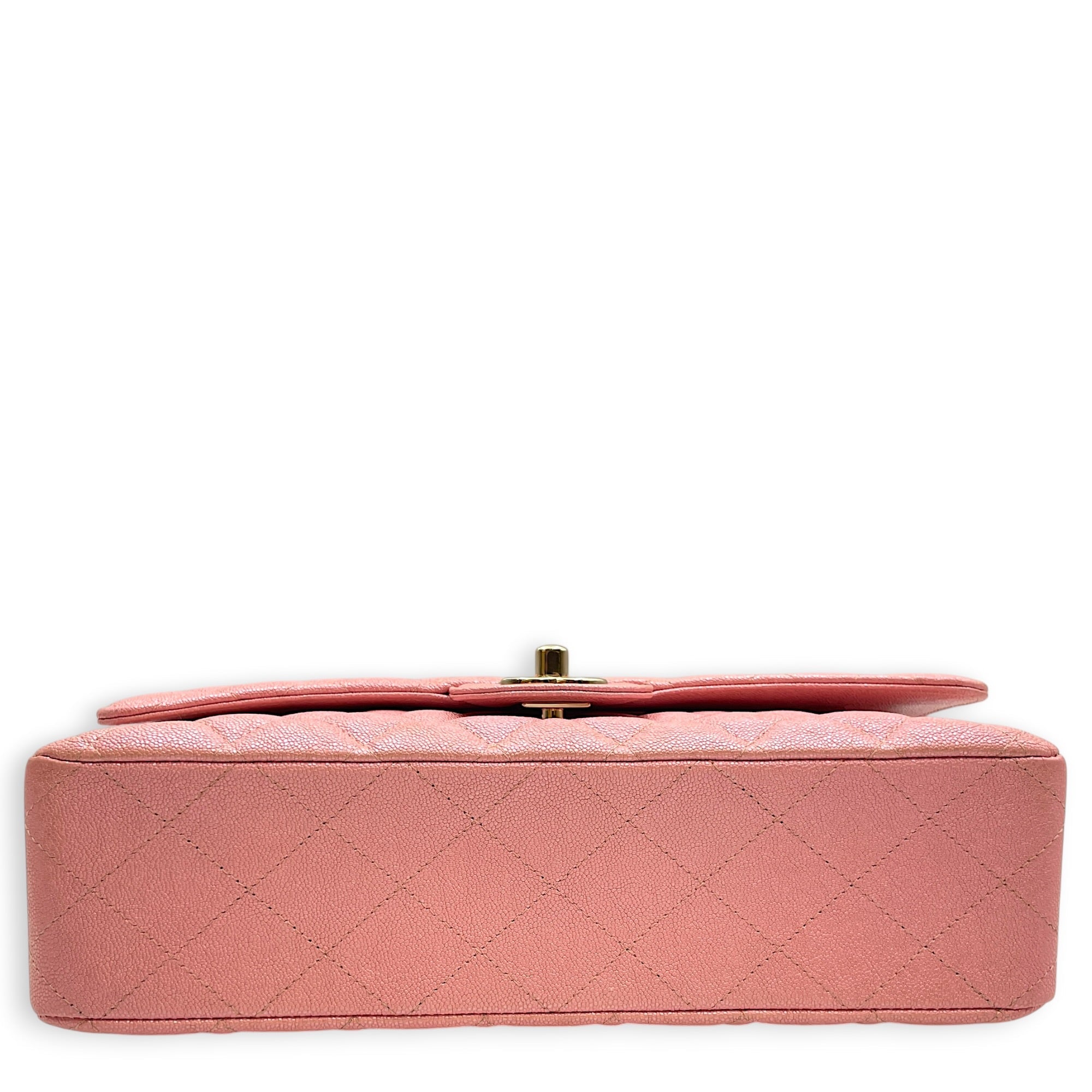 Classic Flap Medium Iridescent Pink Top Handle Bag in Caviar Leather Gold hardware CL2605-21636 5