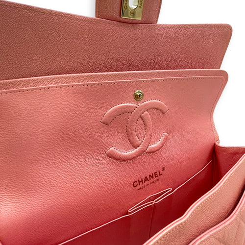 Classic Flap Medium Iridescent Pink Top Handle Bag in Caviar Leather Gold hardware CL2605-21636 7