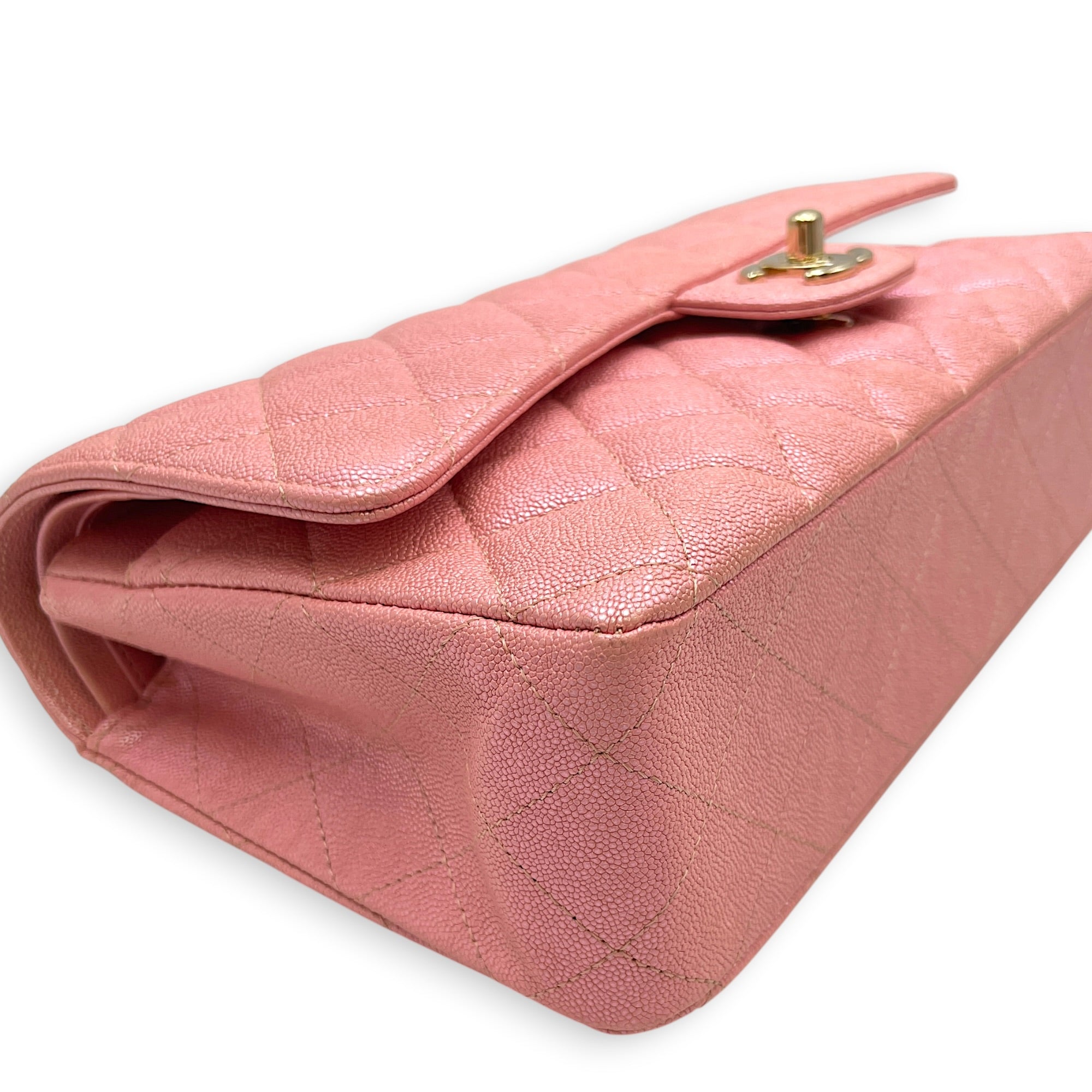 Classic Flap Medium Iridescent Pink Top Handle Bag in Caviar Leather Gold hardware CL2605-21636 8