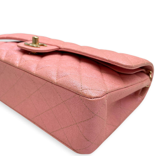 Classic Flap Medium Iridescent Pink Top Handle Bag in Caviar Leather Gold hardware CL2605-21636 9
