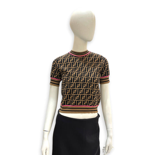 F Logo All Over T Shirt Size  10  Brown Ready-To-Wear in Viscose CL2605-21640 1