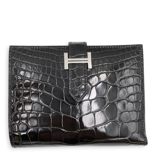 Bearn Compact Graphite Wallet in Shiny Alligator Palladium hardware CL2605-21650 1